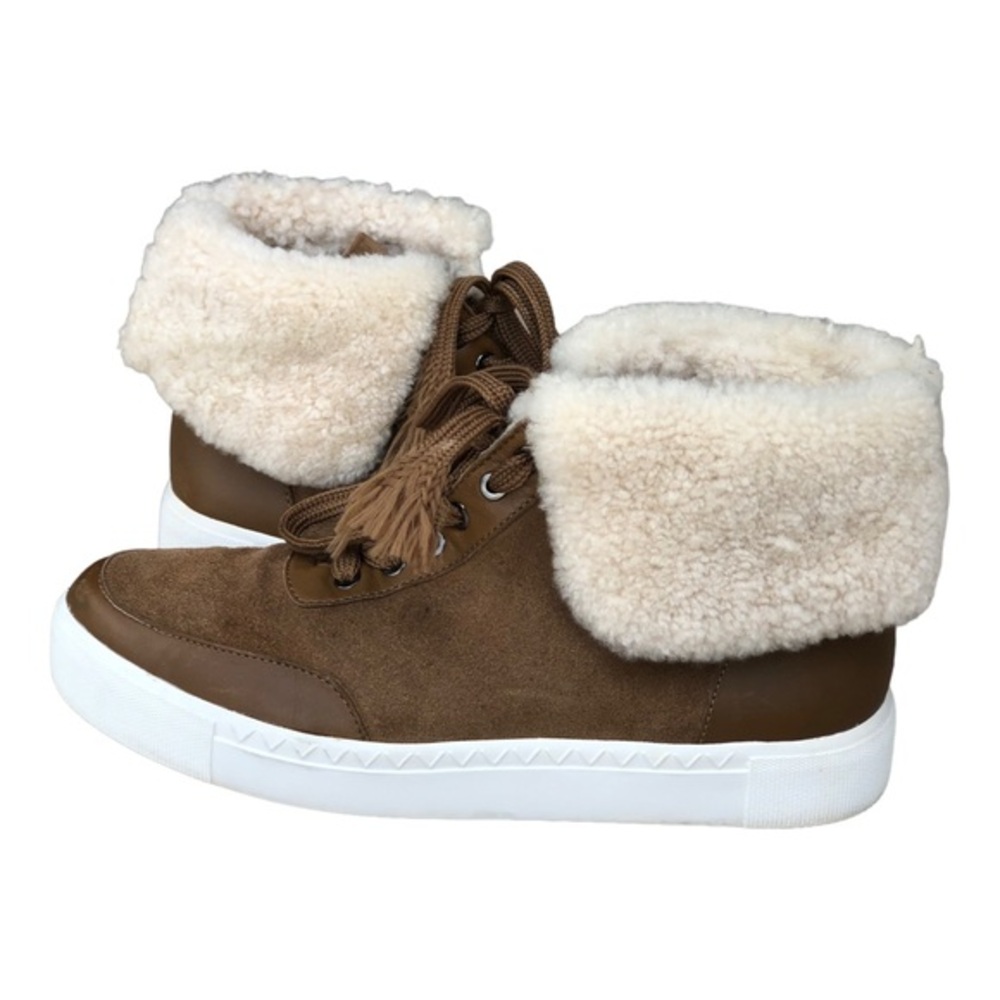 Via Spiga‎ Maia Shearling Cuff Sneaker Rattan Napa/Suede  Size US 6M.